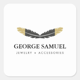 Trendy Goud Gedompelde Boho Veer Ontwerper Wit Vierkante Sticker