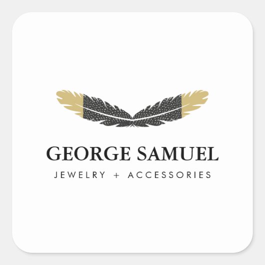 Trendy Goud Gedompelde Boho Veer Ontwerper Wit Vierkante Sticker (Voorkant)