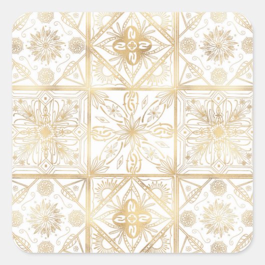 Trendy Goud Geometrisch Ornament Tegel Art Vierkante Sticker (Voorkant)