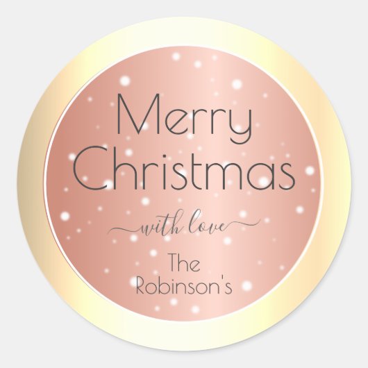 Trendy Goud Glanzende Effect Elegante Kerstmisstij Ronde Sticker (Voorkant)