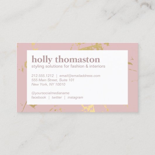 Trendy Goud Marmeren Patroon op Blush Stylist Visitekaartje (Achterkant)