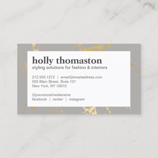 Trendy Goud Marmeren Patroon op Grijs Designer Visitekaartje (Achterkant)