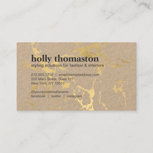 Trendy Goud Marmeren Patroon op Kraft Visitekaartje (Achterkant)