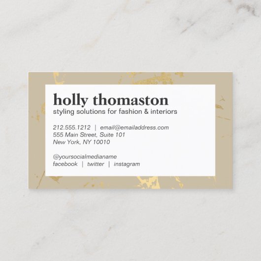 Trendy Goud Marmeren Patroon op Tan Designer Visitekaartje (Achterkant)