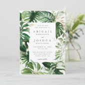 Trendy Goud & Waterverf Tropisch Groen Huwelijk Kaart (Staand voorkant)