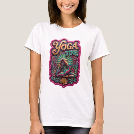 Trendy Goud YOGA TIME Tekst Design T-shirt (Voorkant)