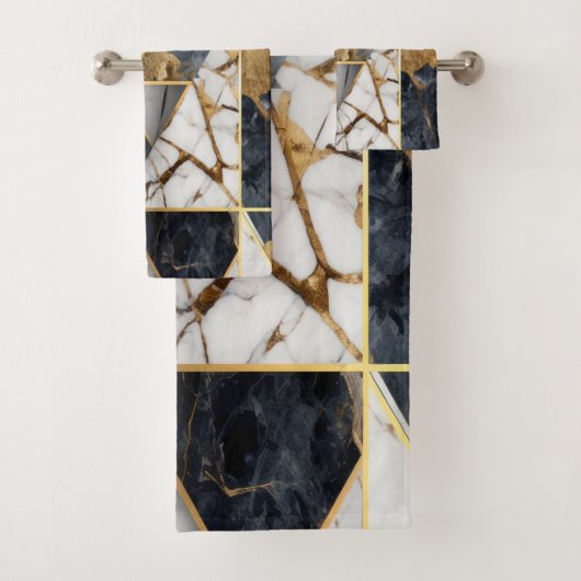 Trendy Goud Zwart Geometrisch Marmeren Patroon Bad Handdoek (Insitu)