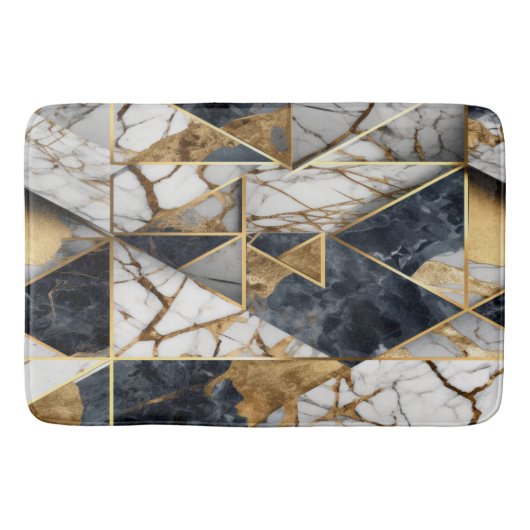 Trendy Goud Zwart Geometrisch Marmeren Patroon Badmat (Voorkant)