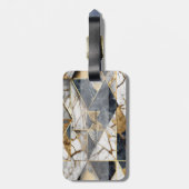 Trendy Goud Zwart Geometrisch Marmeren Patroon Bagagelabel (Achterkant verticaal)