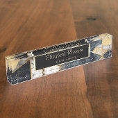 Trendy Goud Zwart Geometrisch Marmeren Patroon Naambordje (Zijkant)