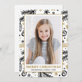 Trendy Goud Zwart Wit Pines Kerstmis foto Kaart (Voorkant / Achterkant)