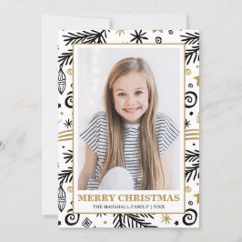 Trendy Goud Zwart Wit Pines Kerstmis foto Kaart