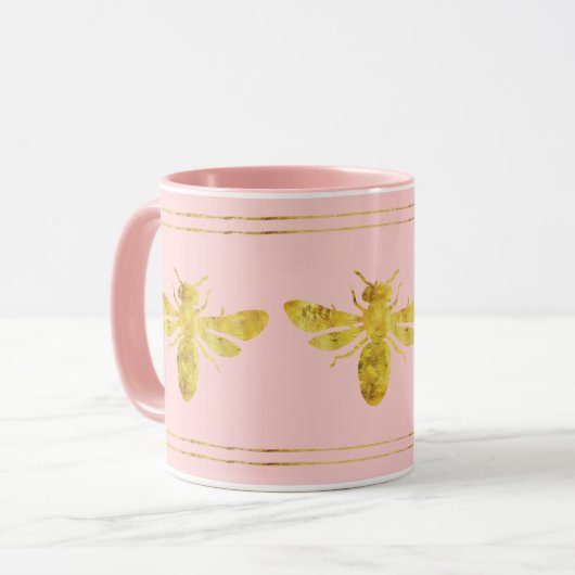 Trendy Gouden Bij Blush Roze Mok (Voorkant links)