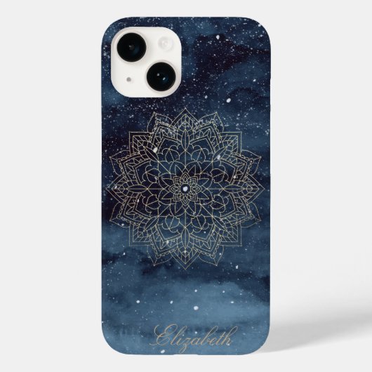 Trendy Gouden Bloem Mandala Marineblauw Case-Mate iPhone Case (Achterkant)