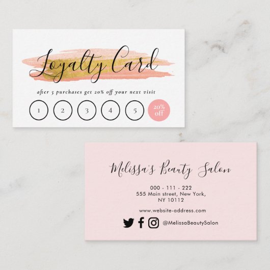 trendy gouden en roze tactiykaart visitekaartje (Voorkant / Achterkant)