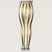 Trendy gouden en witte verticale strepen Leggings (Voorkant)