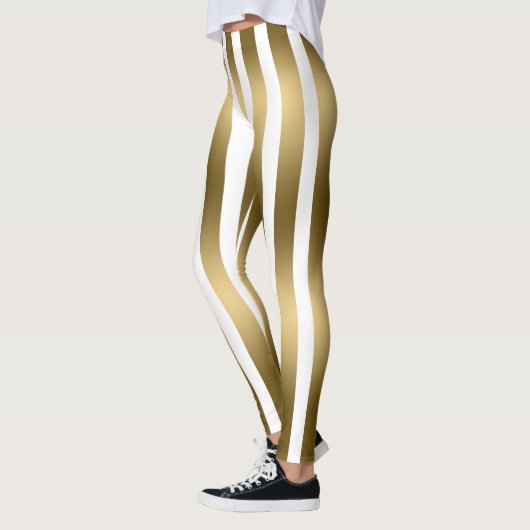 Trendy gouden en witte verticale strepen Leggings (Links)