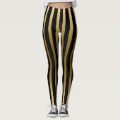 Trendy gouden en zwarte verticale strepen leggings (Voorkant)