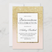 Trendy gouden girly glitter elegante chique Quince Kaart (Voorkant)