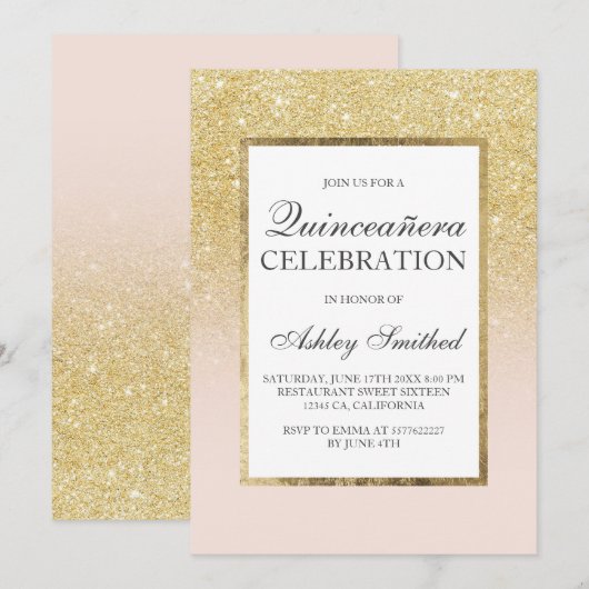 Trendy gouden girly glitter elegante chique Quince Kaart (Voorkant / Achterkant)