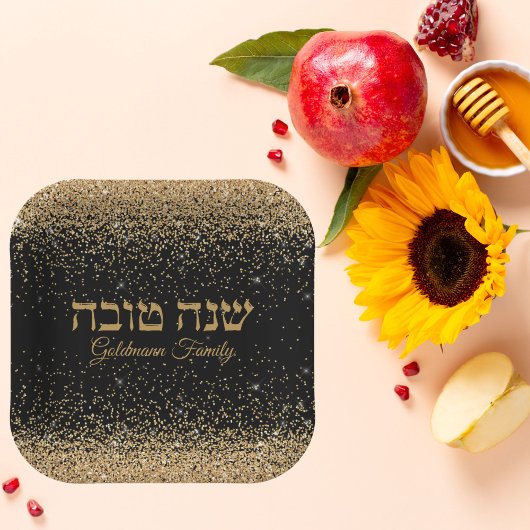Trendy Gouden Glitter Drops Joodse Rosh Hashanah Papieren Bordje