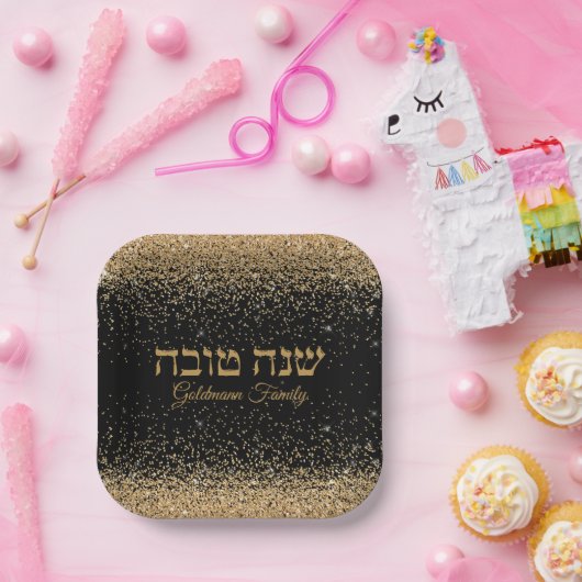 Trendy Gouden Glitter Drops Joodse Rosh Hashanah Papieren Bordje (Feest)