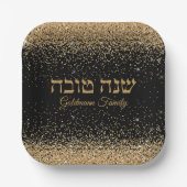 Trendy Gouden Glitter Drops Joodse Rosh Hashanah Papieren Bordje (Voorkant)