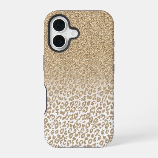 Trendy Gouden Glitter en Leopard iPhone 16 Hoesje (Achterkant)