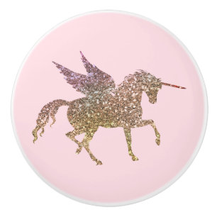 Trendy Gouden Glitter Glans Eenhoorn Pegasus Paard Keramische Knop