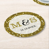 Trendy Gouden Glitter Monogrammed Wedding Ronde Kartonnen Onderzetter (Gebogen)