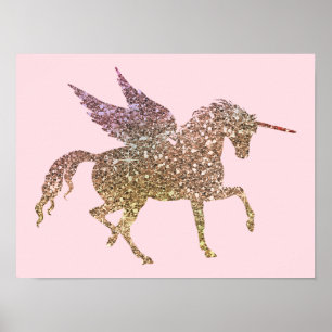 Trendy gouden glitters glans eenhoorn Pegasus paar Poster