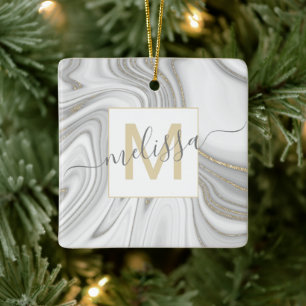 Trendy gouden glitters glans marmeren naam monogra keramisch ornament