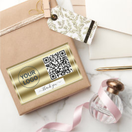 Trendy Gouden Golven Gradiënt QR Code Uw Logo     Rechthoekige Sticker