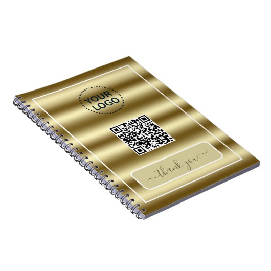 Trendy Gouden Golven QR Code Jouw Logo Hier Notitieboek (Rechterzijde)