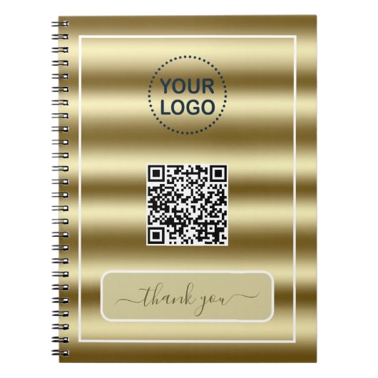 Trendy Gouden Golven QR Code Jouw Logo Hier Notitieboek (Voorkant)