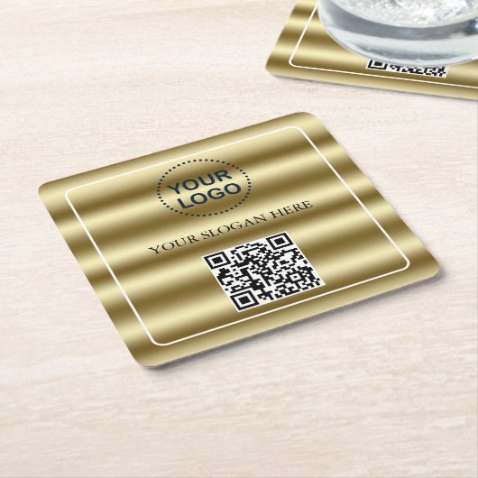 Trendy Gouden Golven QR-code Uw Logo Hier Kartonnen Onderzetters (Schuin)