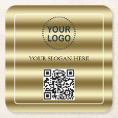 Trendy Gouden Golven QR-code Uw Logo Hier Kartonnen Onderzetters (Voorkant)