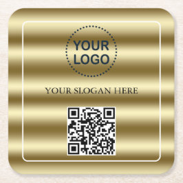 Trendy Gouden Golven QR-code Uw Logo Hier Kartonnen Onderzetters