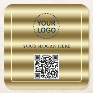 Trendy Gouden Golven QR-code Uw Logo Hier Kartonnen Onderzetters