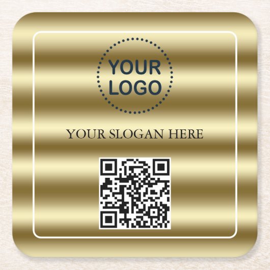 Trendy Gouden Golven QR-code Uw Logo Hier Kartonnen Onderzetters (Voorkant)