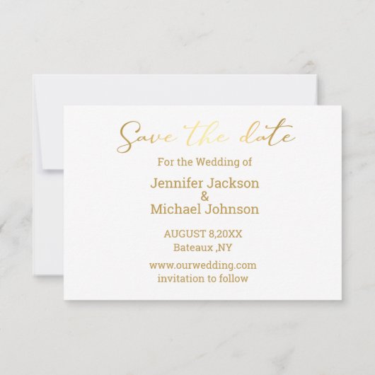 Trendy gouden handschrift Sla de datum foto kaart Notitiekaartje (Achterkant)