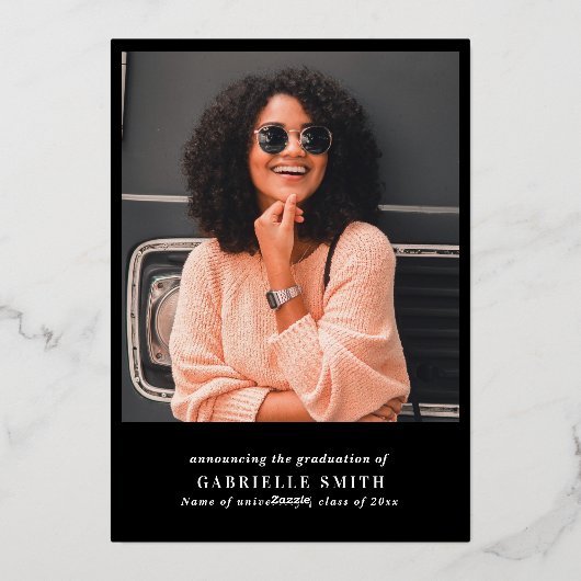 Trendy gouden letters afstudeerfeest folie uitnodiging (Achterkant)