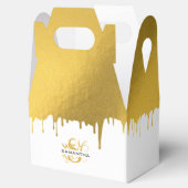 Trendy Gouden Metallic Druppel Schrift Monogram Bedankdoosjes (Geopend)