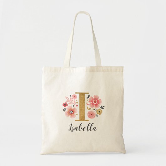 Trendy Gouden Monogram Eerste Letter Naam Tote Bag (Voorkant)