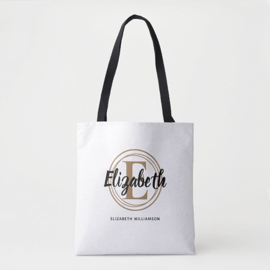 Trendy Gouden Monogram Initiaal Script Naam Tote Bag (Voorkant)