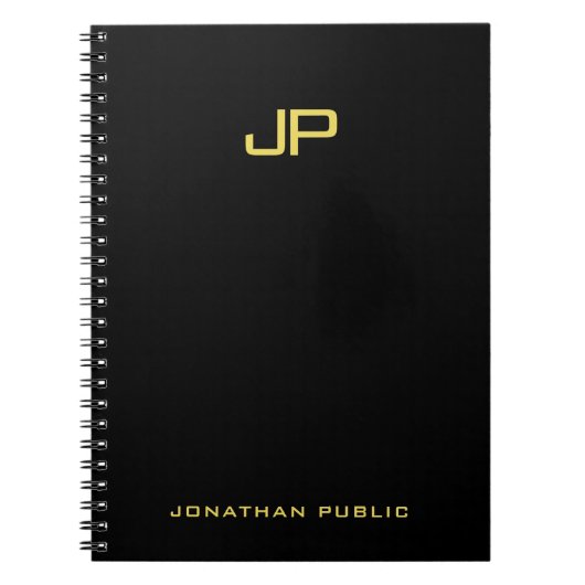 Trendy Gouden Monogram Zwarte Template Professione Notitieboek (Voorkant)