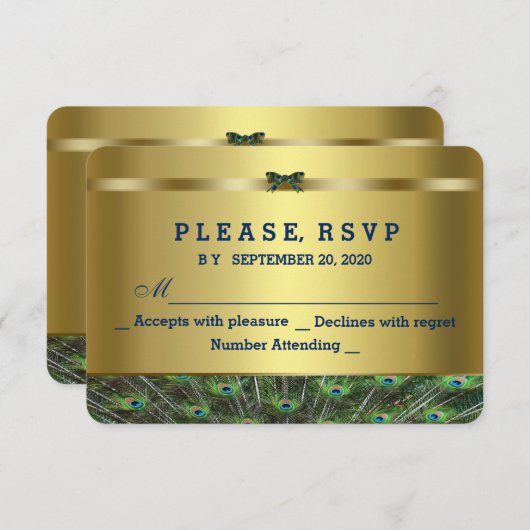 Trendy Gouden Pauw Trouwen Custom RSVP (Voorkant / Achterkant)