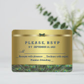 Trendy Gouden Pauw Trouwen Custom RSVP (Staand voorkant)