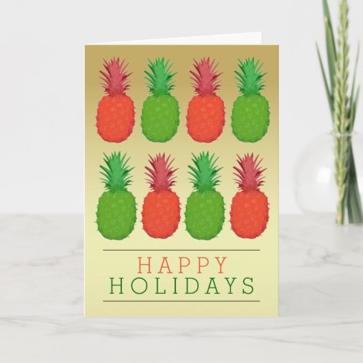 Trendy gouden rode en groene kerst ananas feestdagen kaart (Voorkant)