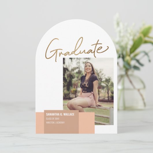 Trendy gouden script Afstudeerfoto Kaart (Staand voorkant)